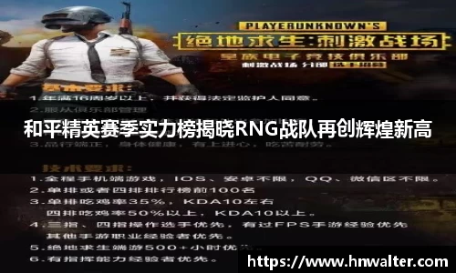 和平精英赛季实力榜揭晓RNG战队再创辉煌新高